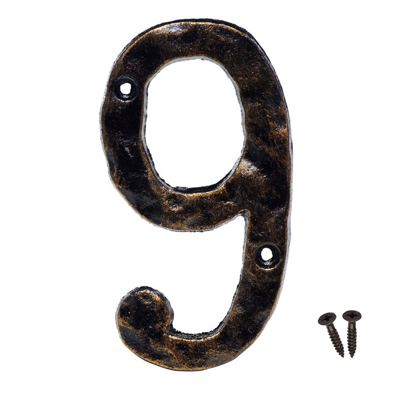 MGTECH House Number 9, 5.5 Inch Rustic Cast Iron Address Numbers, Bronze - Image 1